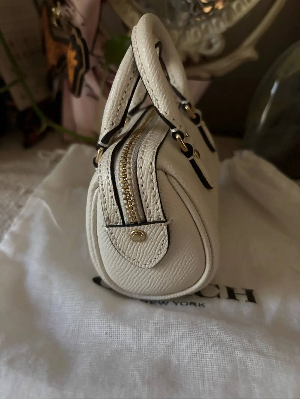 Coach Mini Rowan Bag Charm in Chalk with Gold Hardware